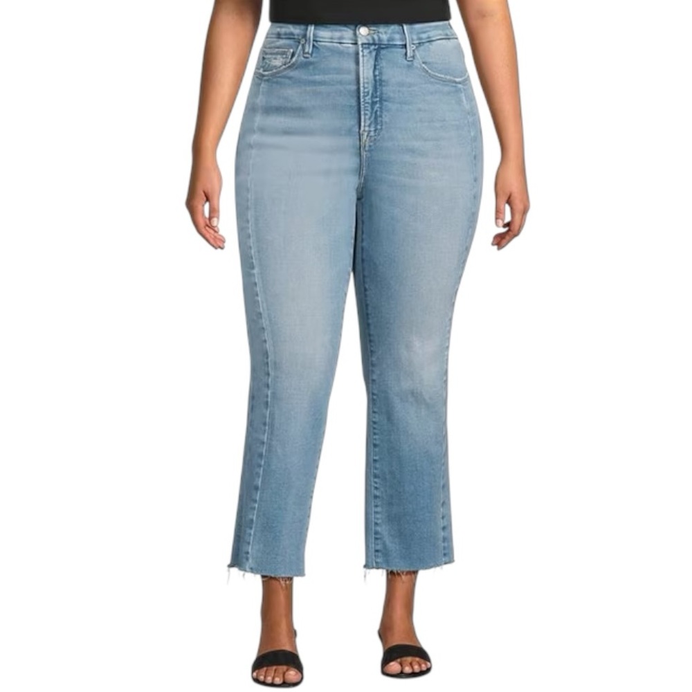 Good American Good Legs Mid Rise Straight Leg Raw Hem Jeans